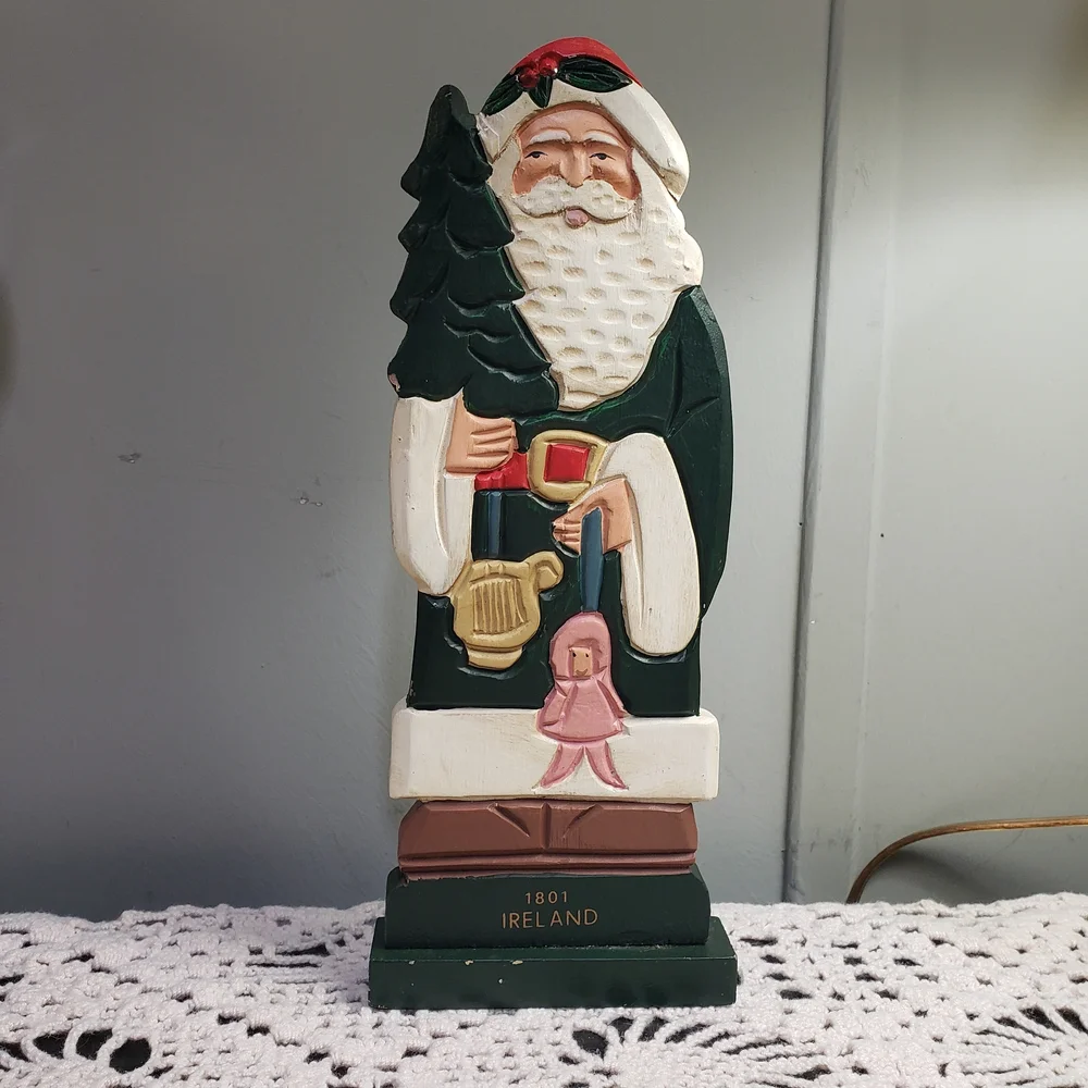 Vintage 1801 Ireland Santa Claus Wood Figurine Christmas Decor